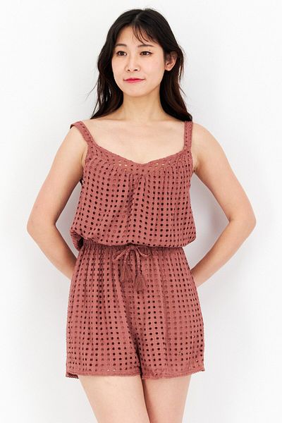 Gentle Fawn Women Eyelet Sleeveless Playsuits, Henna