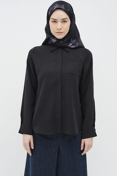Tuğba British Cuff Detailed Shirt - Navy Blue