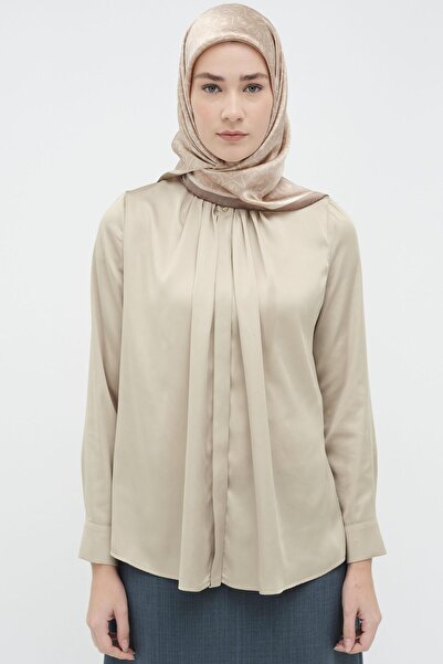 Tuğba Ters Gizli Patlı Pileli Gömlek - Bej