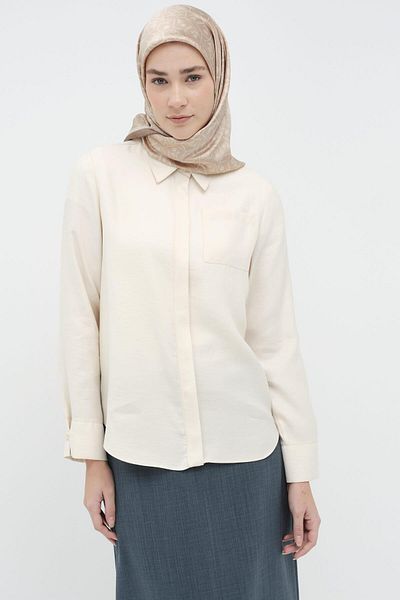 Tuğba Ecru Detailed Britli Cuff Shirt