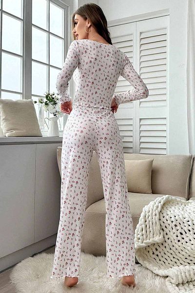 Merry See Langärmliges Pyjama-Set mit Blumenmuster