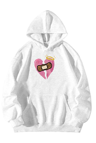 Unisex Yaralı Kalp Baskılı Sweatshirt Hoodie