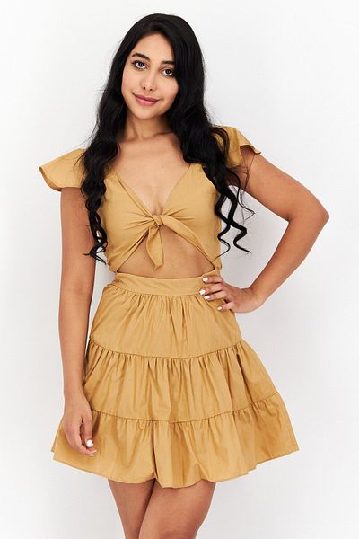 Nomad Women Embroidered Casual Mini Dress, Tan