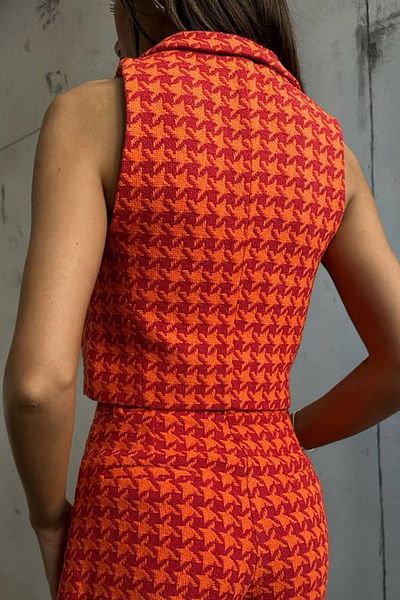 lovebox Γυναικείο γιλέκο πορτοκαλί Houndstooth με μοτίβο με λεπτομέρεια Crop 23s12002