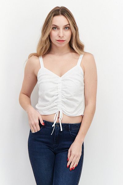 Gentle Fawn Women V-neck Sleeveless Embroidered Tank Top, White