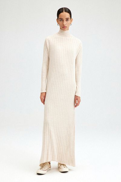 Touché Privé Stand Collar Ribbed Knitwear Dress