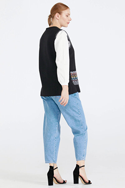 Sementa Women's Zippered Knitwear Vest with Pockets - Black - Light Gray