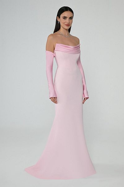 ALFABETA Strapless Sleeves Fish Cut Long Dress