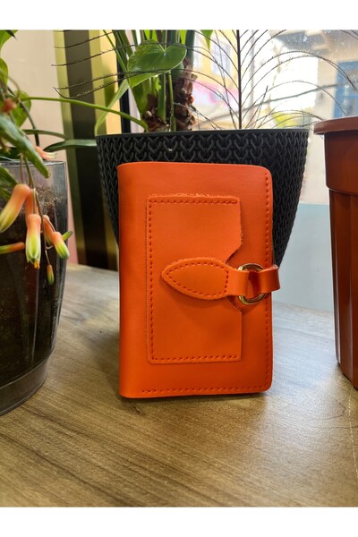 BEE BAGS إكسسوار محفظة نسائية بحلقة ذهبية اللون باللون البرتقالي وسحاب متعدد الأقسام