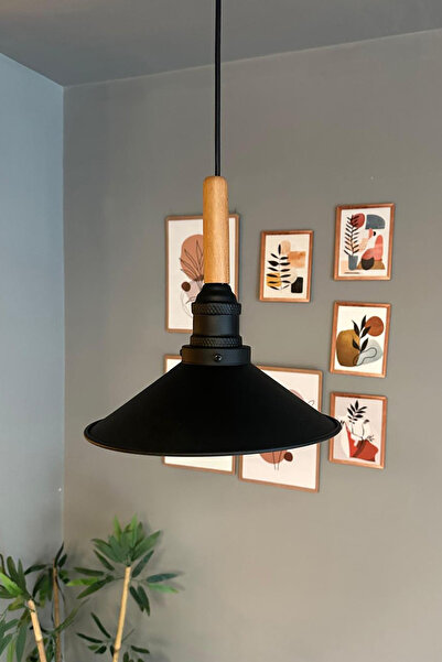 Bamyum Benjamin Siyah Metal Sarkıt Avize Siyah Lale Ahşap Başlık Rustik Cafe Mutfak Modern Dekoratif Sarkıt