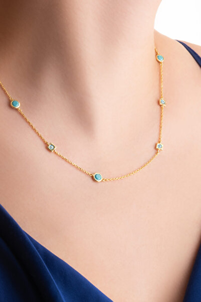 So CHIC... Nazar İkonlu 18 Ayar Sarı Altın Kaplama 50 Cm Gümüş Kolye