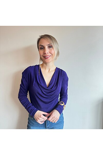 Aylish Mor Degaje Yaka Vatkalı Bluz Zıbın