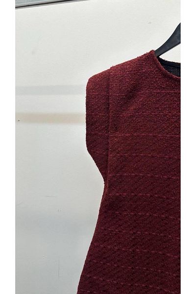 Maldia Shop Rochie căptușită cu mânecă scurtă din țesătură tweed din seria specială pentru femei