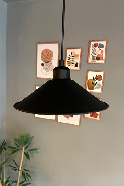 Bamyum Benjamin Siyah Metal Avize Siyah Yarım Lale Başlık Rustik Cafe Mutfak Modern Dekoratif Sarkıt