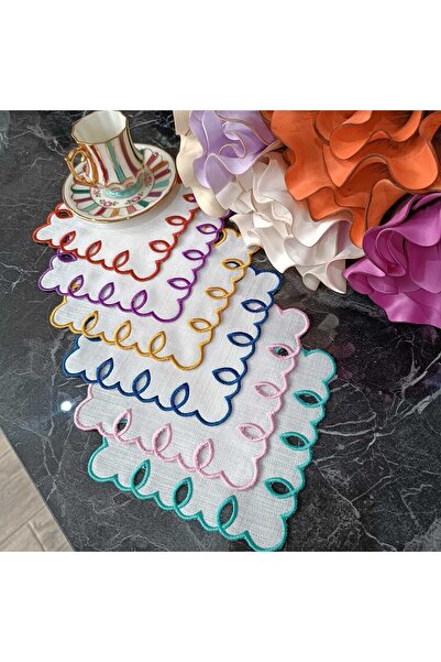 LASETU Adresseanna 6-coloured embroidered coffee side, presentation napkin and cocktail napkin 6 pieces