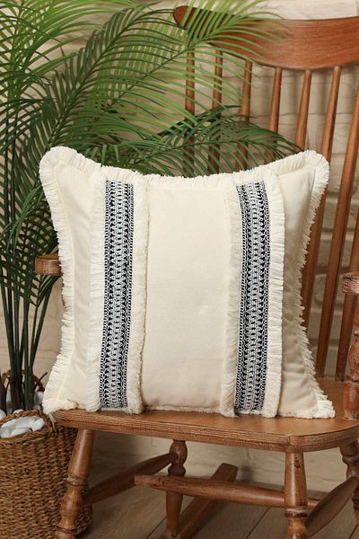 Aisha's Design Tasseled Lace Striped Throw Pillow Cover - K-181
