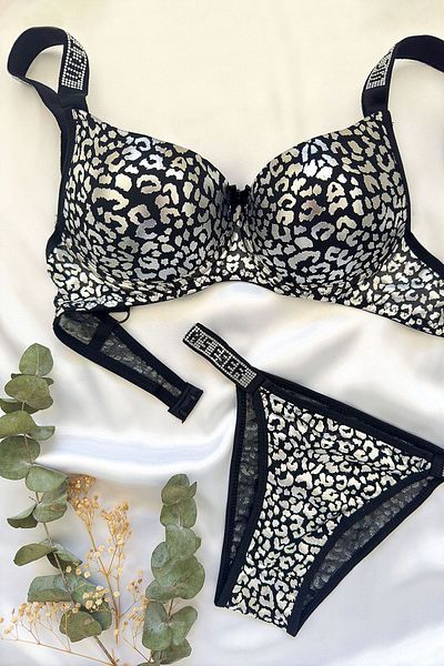 ifondi Costum de sutien de susținere cu bretele din piatră cu model leopard, argintiu
