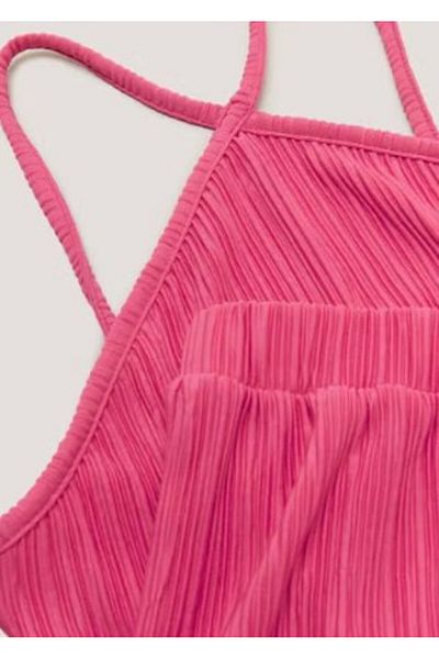 Kübra Tekstil Set pantaloni scurți pentru fete cu pliuri roz - bretele încrucișate 2205