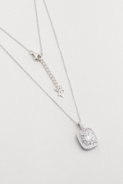 So CHIC... Baget Işıltısı 18 Ayar Beyaz Altın Kaplama 45 Cm Gümüş Kolye