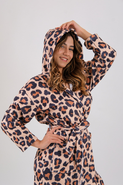 Dotamess Μπουρνούζι με κουκούλα με κουκούλα με λεοπάρ