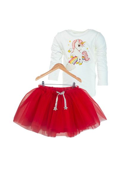 DUCA Body imprimat cu unicorn și fustă tutu umflată de culoare roșie / Set special de Crăciun.