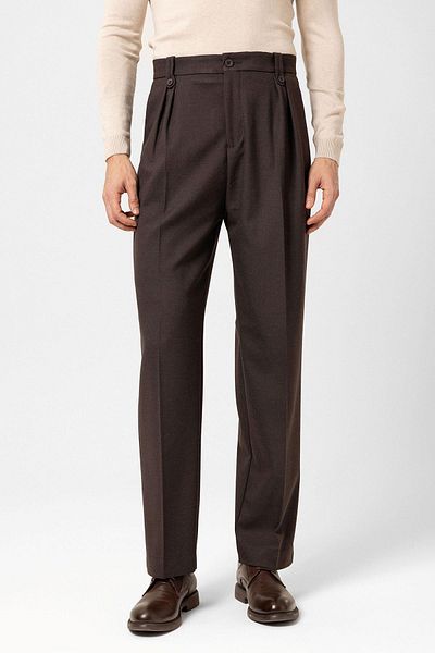 Antioch Brown Double Pleated High Waist Men's Trousers