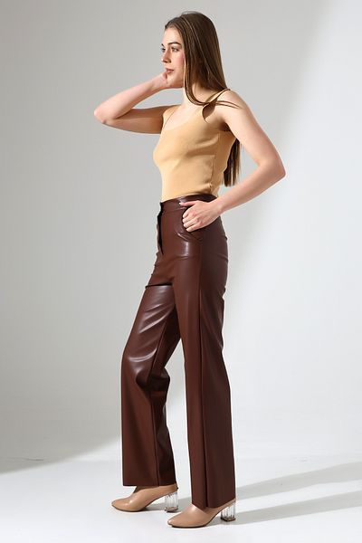 winmoda PANTALONI DE PIELE DE FEMEI CU BUZUCI / PANTALONI DE PIELE DE MINGE / pantaloni din piele artificiala