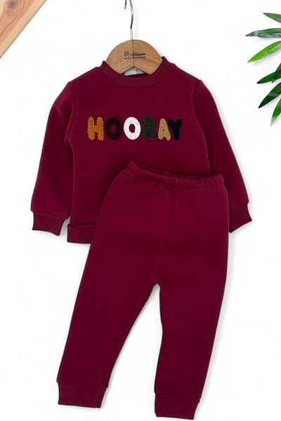 voyyo kids baby Baby Boys Hooray Embroidered Winter 3 Rope Charted Bottom Top Tracksuit Set