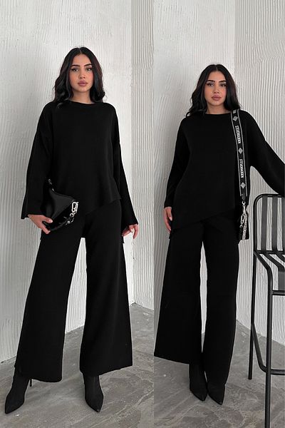 FEMELLE Set de tricotaje pentru femei, negru, mărime standard, jos-sus, din două piese