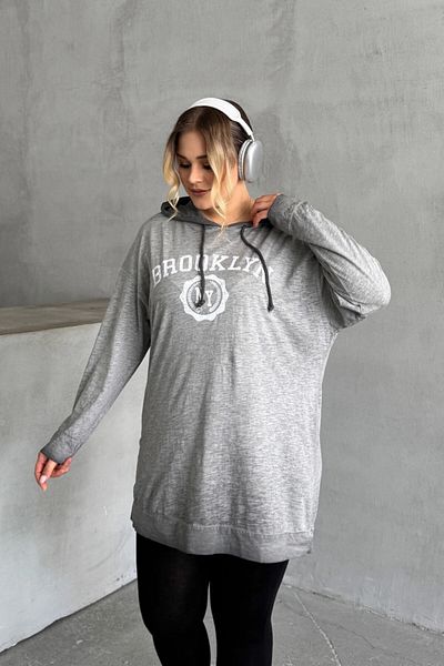 Stil Diva Hanorac supradimensionat cu glugă cu mânecă lungă imprimat - 301145
