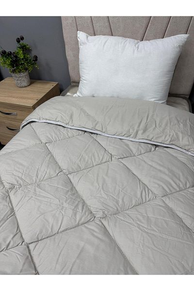 Clasy Ranforce 100% Cotton Double - Quilt, Double Sided Gray Plain Pattern Quilted