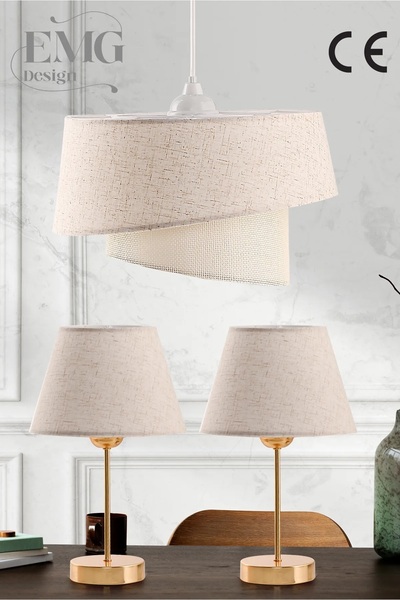 Genel Markalar Kumaş Manolya Modern Tekli Avize ve 2 Li Abajur Seti