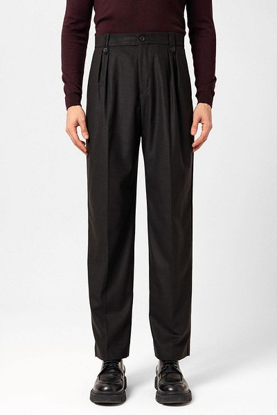 Antioch Black Double Pleated High Waist Men's Trousers