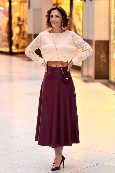 Nevin Kaya Moda Burgundy Leather Skirt