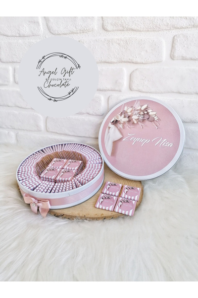 Angel Gift Chocolate 150 Adet Pudra Çiçek Temalı İsme Özel Hoşgeldin Kız Bebe...