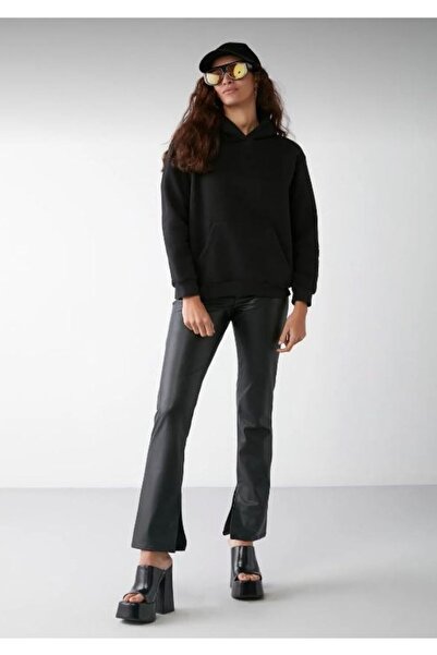 FİTGO Μαύρο Basic Kangaroo Pocket Hooded Γυναικείο φούτερ