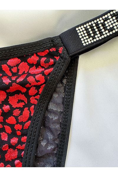ifondi Leopard Patterned Stone Strap Supported Bra Set Red