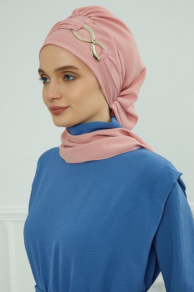 Aisha's Design عمامة جاهزة من قماش Aerobin - مع إكسسوارات، HT-94