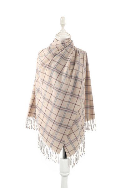 Bursa İpek Cream Blue Patterned Winter Shawl