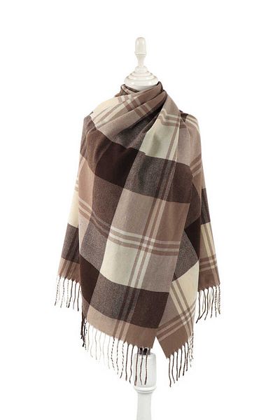 Bursa İpek Brown Cream Patterned Winter Shawl