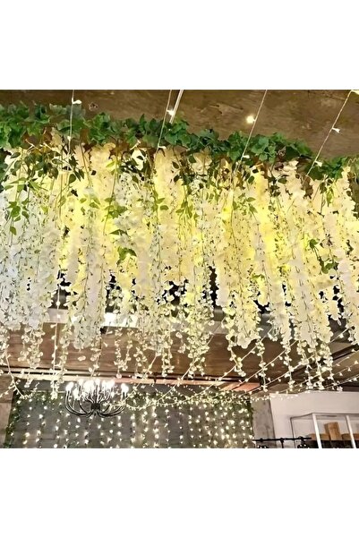 YAPAY ÇİÇEK DERYASI 5 Adet Beyaz Sarkan Akasya Çiçek Nişan Düğün Dekor Süslemesi