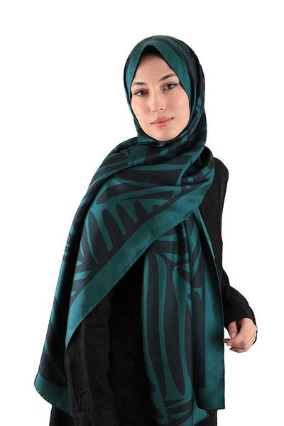 Bursa İpek Şal de mătase din twill cu model de cultivare verde petrol