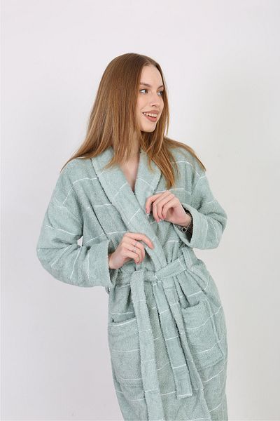 Homelover Πράσινο ριγέ γυναικείο μπουρνούζι από 100% βαμβάκι - High Absorption Ultra Luxury