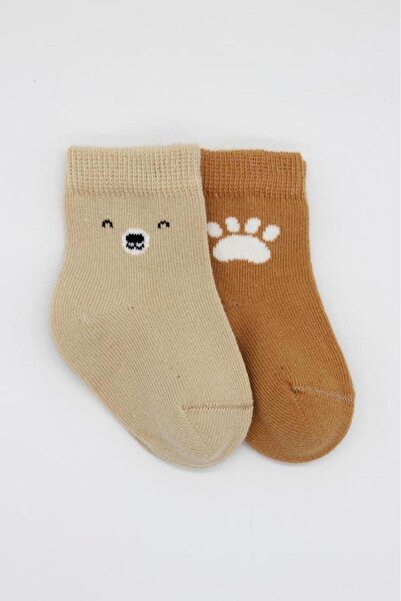 NW NessiWorld Nessiworld Bear Combed Cotton Socks 2-Piece Bs10116 Beige