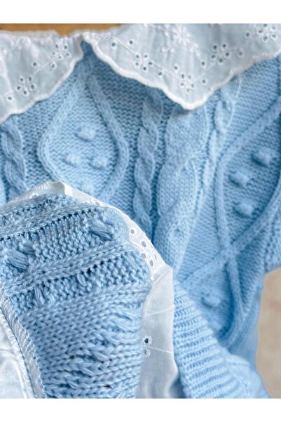 Magu Wrap Knitwear Sweatshirt and Pants Set for Girl - Stripe Detailed