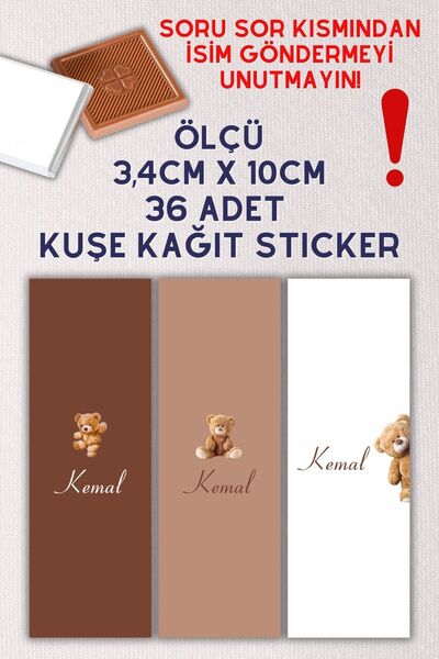 fırsatlar diyarı Özel Isimli Sargı Çikolata Etiketi Yapışkanlı 3,5 X 10cm Kuş...