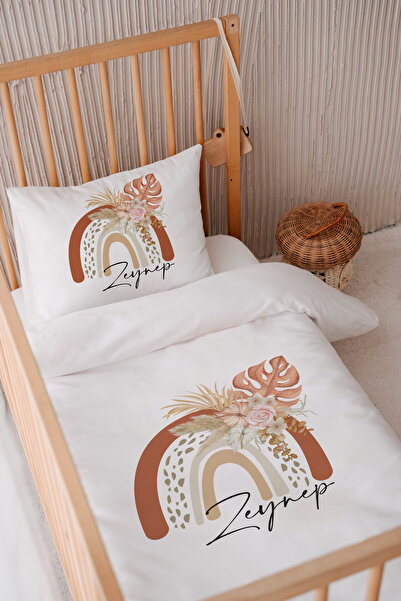 Lilabio %100 Pamuk Saten Isme Özel Isimli 100x150 Bebek Yatak Nevresim Seti Ç...