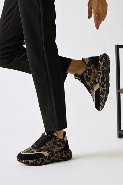 Limoya Dámské tenisky Kada Beige Leopard Print Stone Detailed, dámská sportovní obuv