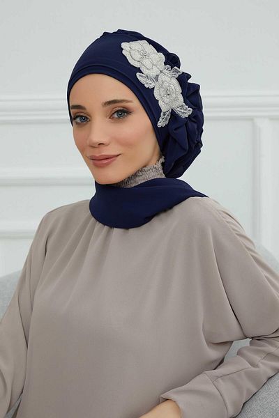 Aisha's Design ChiFFon ready Turban - Side ruFFle and Flower Accessory, HT-102, HT-102