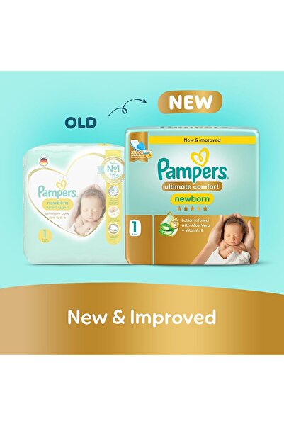 Pampers Ultimate Comfort Taped Diapers Size 1, 2-5kg Lotion infused with Aloe Vera & VitaminE -50 Ct